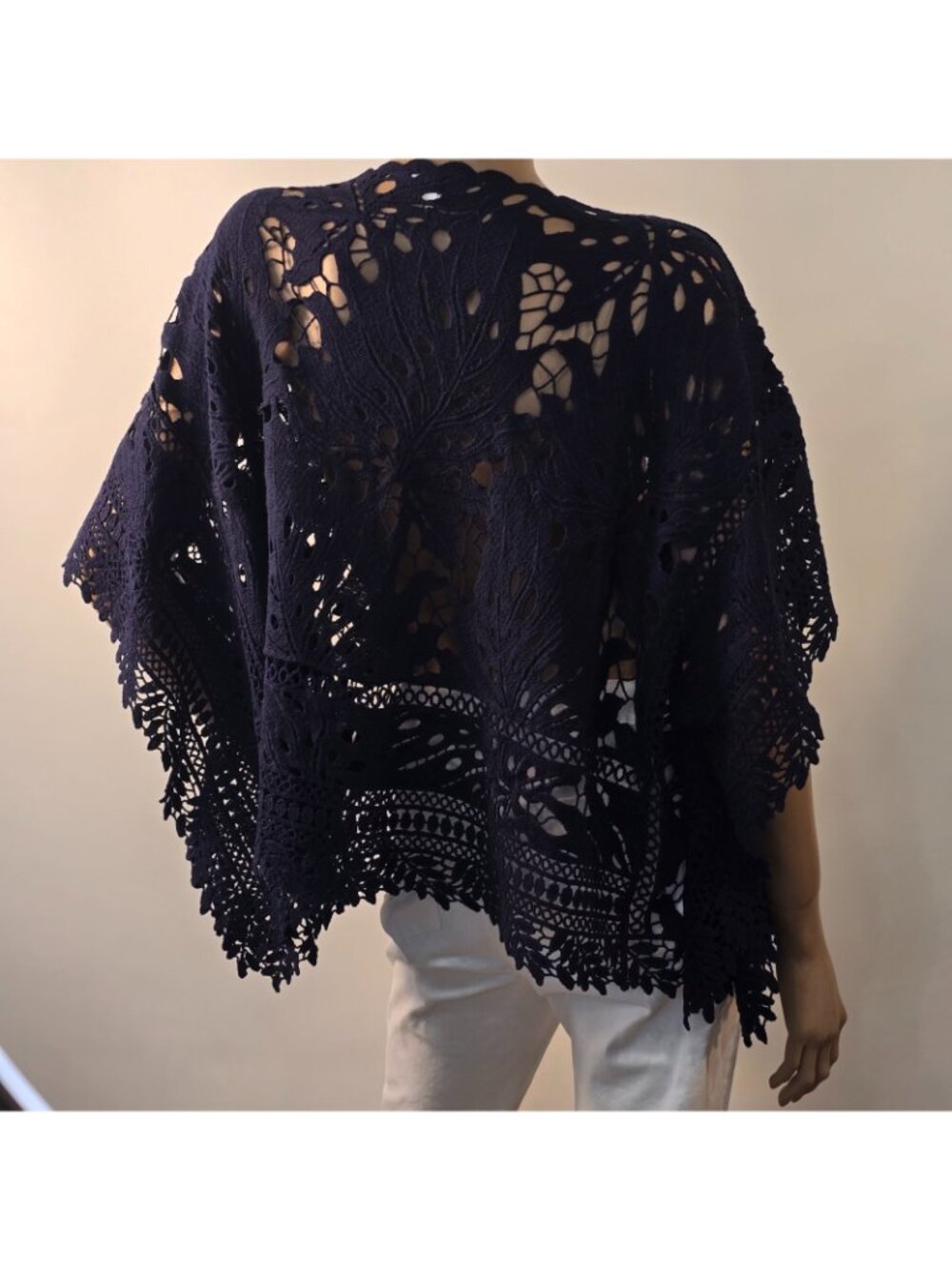 Chico's Crochet Lace Poncho Navy Blue Size S/M - Picture 7 of 8